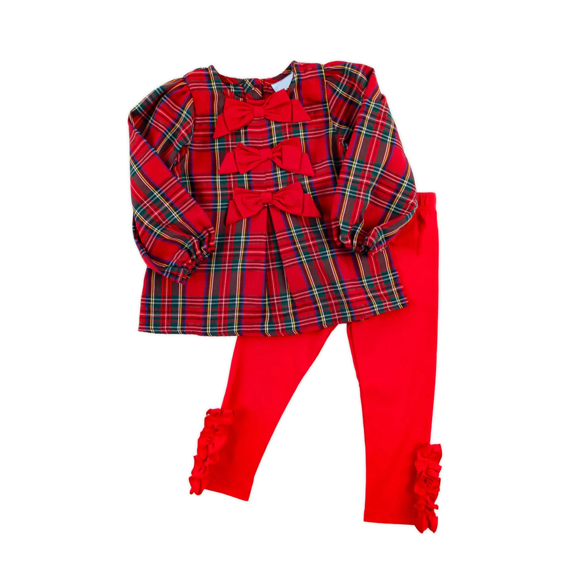 Portland Plaid Red Coco Legging Set - Girls Long Sleeve 2Pc Christmas Outfit