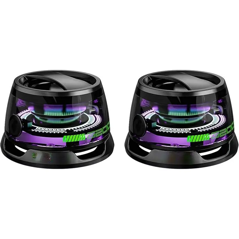 2 Pcs Compact Wireless Magnetic Bluetooth Audio Speakers, Multifunctional G200 with Colorful Multi RGB Light Show - 3D Surround Sound, Phone Holder for iPhone/Android, TWS Pairing (Black), Connection