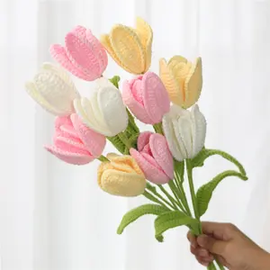 10 Pcs Artificial Tulip Flowers, Handmade Crochet Bouquet, Desktop Centerpiece, Mother's Day Gift, Birthday, Christmas, Valentine's Day, Decorative Artificial Flowers, Artificial Flower Decorations