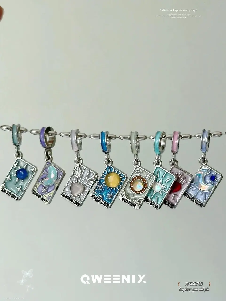 Tarot Card Charms, 8-Piece Silver Plated Pendant Set with Enamel Finish for DIY Jewelry Making and Crafting Supplies, Charms & Pendants, Unisex, Beads Charms Accessories