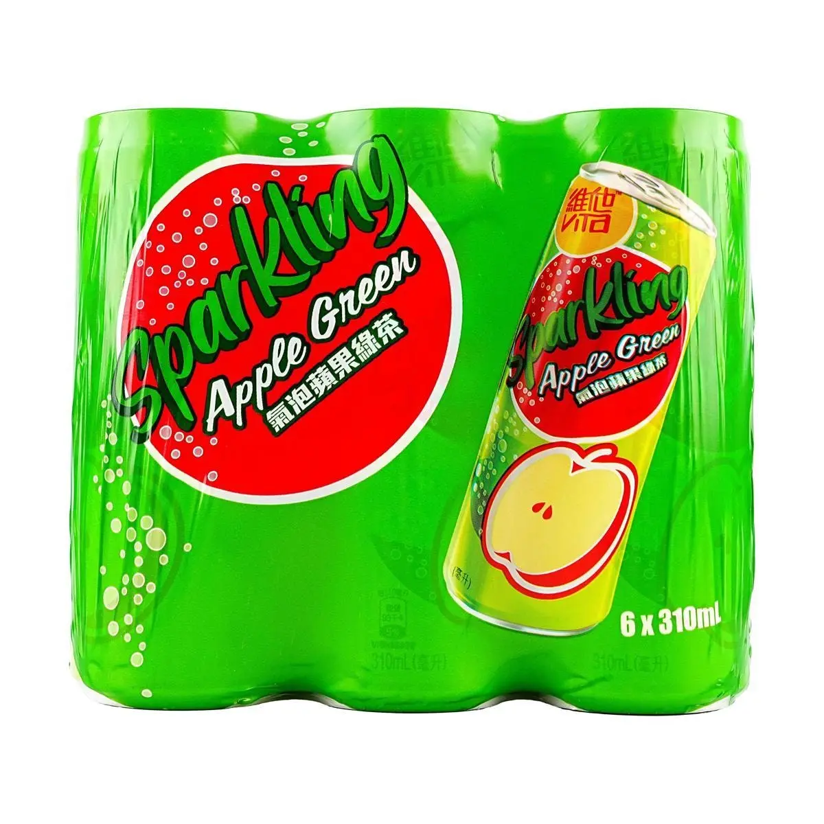 VITA Sparkling Apple Green Tea Drink - Refreshing Hong Kong Style Beverage, 310ml Cans (6 Pack)