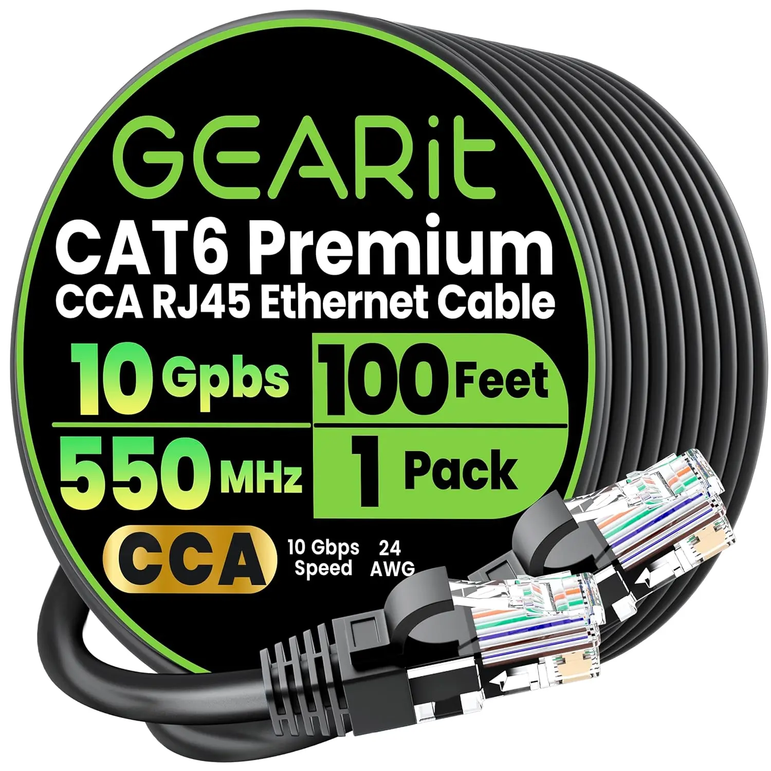 GEARit Cat 6 Ethernet Cable CCA (100 feet) LAN Network Cord, UTP, Internet, Network Cable - Supports Cat6 / Cat5e / Cat5 Network Standard - Black, 100ft GEARit Cat 6 Ethernet Cable CCA (100 feet) LAN Network Cord, UTP, Internet, Network Cable - Supports Cat6 / Cat5e / Cat5 Network Standard - Black, 100ft