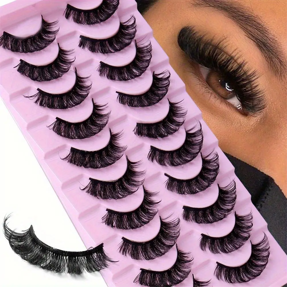 10 Pairs Thick Curly False Eyelashes, Natural Curling Strip Lashes, Full Volume Eyelash for Eyelash Extensions, False Eyelashes Kit, High Quality Eyel