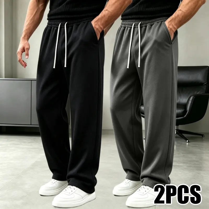 2-Pack drawstring wide-leg sweatpants for home lounging, street walks, and everyday casual wear