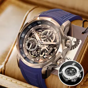 FEICE Men's Automatic Hollow Mechanical Watch, equipped with sapphire crystal, 5ATM waterproof and shockproof luminous display strap, suitable for all occasions