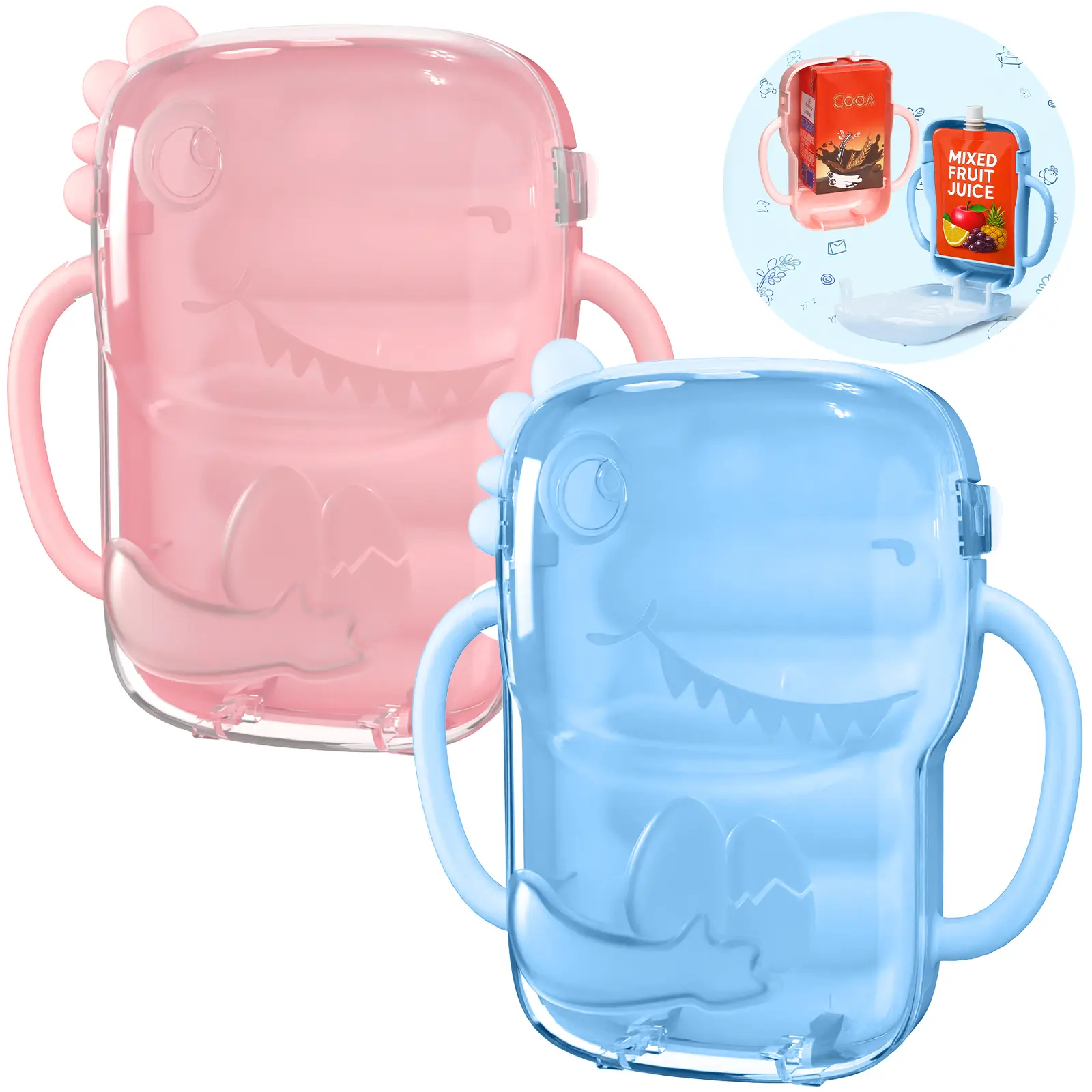 FLYBOK 2-Piece Anti-Squeeze Leak-Proof Plastic Baby Pouch Holder Set - Reusable Feeding Accessories, Mess-Free Splash Guard, Easy-Access Design, Dishwasher Safe for Stress-Free Car Rides