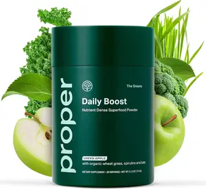The Greens Daily Boost Organic Greens Powder Whole Food Apple Flavour Veggie Powder Superfood with Wheatgrass Spirulina Chlorella Probiotics Daily Drink Mix for Wellness and Digestion