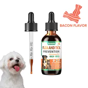Carmelie Flea and Tick Support for Dogs & Cats, Natural Oral Drops with Vitamins, Bacon Flavor Supplement for Daily Use and Long-Term Comfort, 1–4pcs