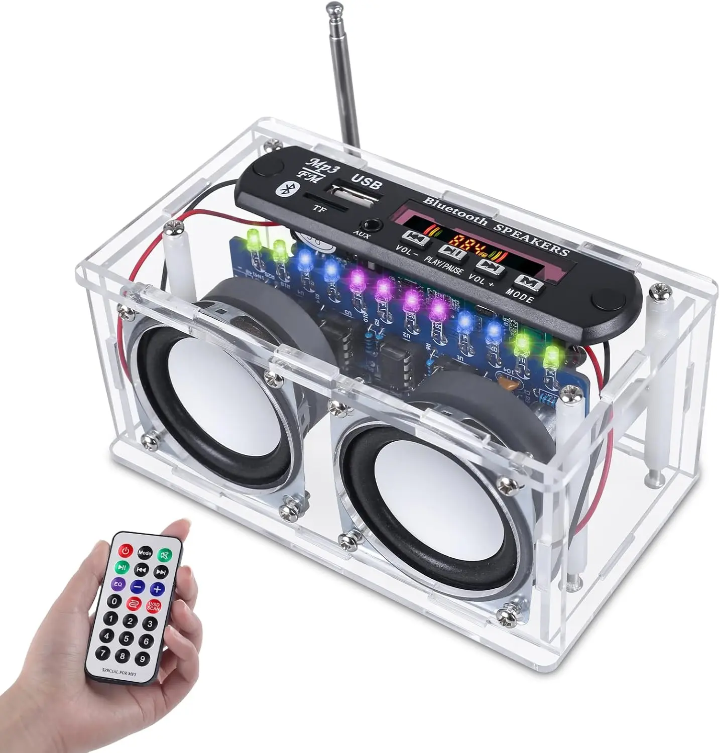 DIY solering Project Kit Bluetooth-Compatible Speaker,Recording Function FM Radio Soldering Practice Kit with LED Spectrum,TF/AUX/Bluetooth/USB Support,Remote Control Soldering Project for Indoor/Outdoor Use