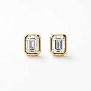 Lab Grown Diamond Emerald Cut Stud Bezel Setting Earrings (1.00 ct.) in 14K Gold