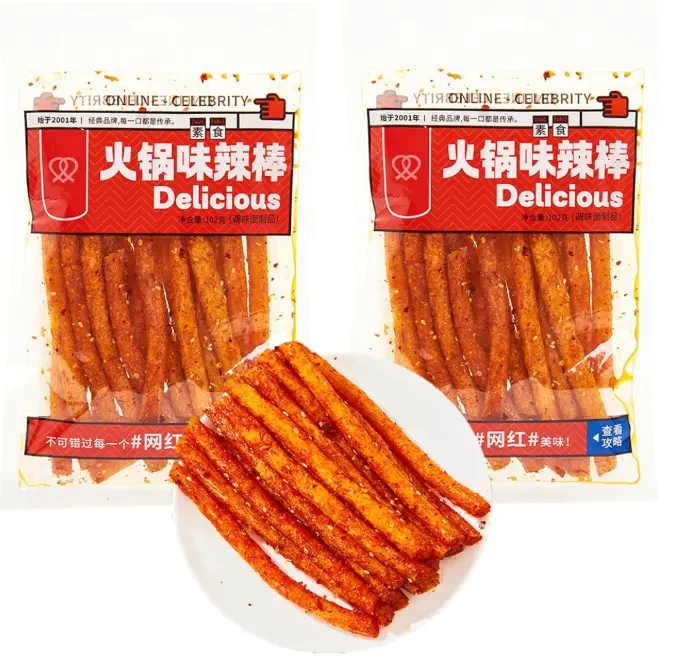 Mkostlich Latiao Spicy Strips, 2 Packs Latio Hot and Spicy, Chinese Spicy Sticks, Spicy Sticks Chinese Snacks, 3.59oz/pack  (3.59oz*2Pcs, Spicy Sticks)