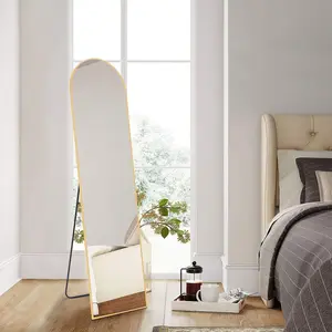 PINGO Wall Mirror with Stand Aluminum Alloy Thin Frame, Floor Standing Body Mirror, Long Durable Mirror with Pure Silver Layer