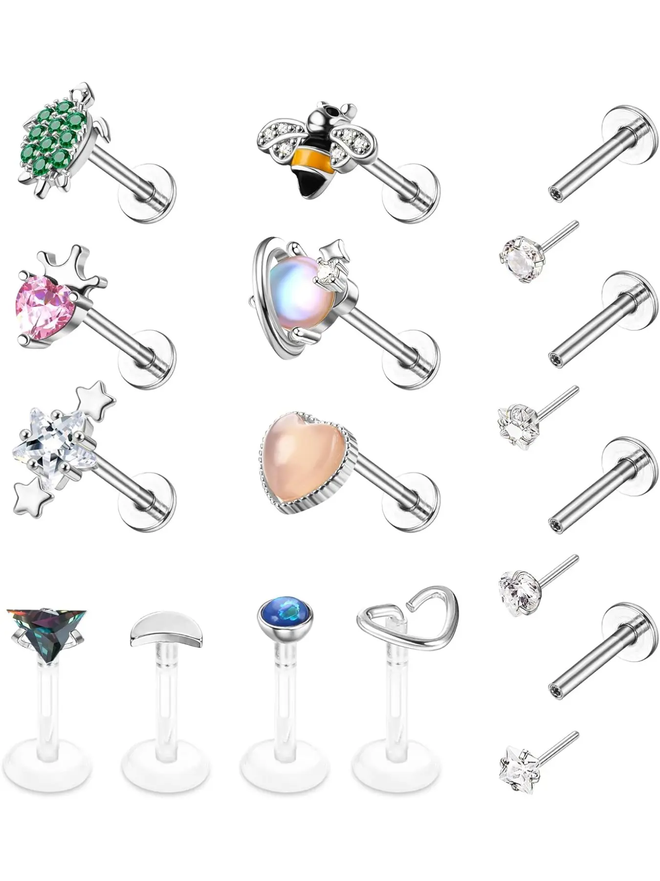 14 PCS 16G Body Piercing Jewelry Tragus Piercing Jewelry Medusa Piercing Jewelry Labret Jewelry Conch Helix Piercing Jewelry Tragus Earrings for Women Surgical Steel Screw Back Flat Back Earrings Threadless Nose Stud Lip Rings, Body Jewellery