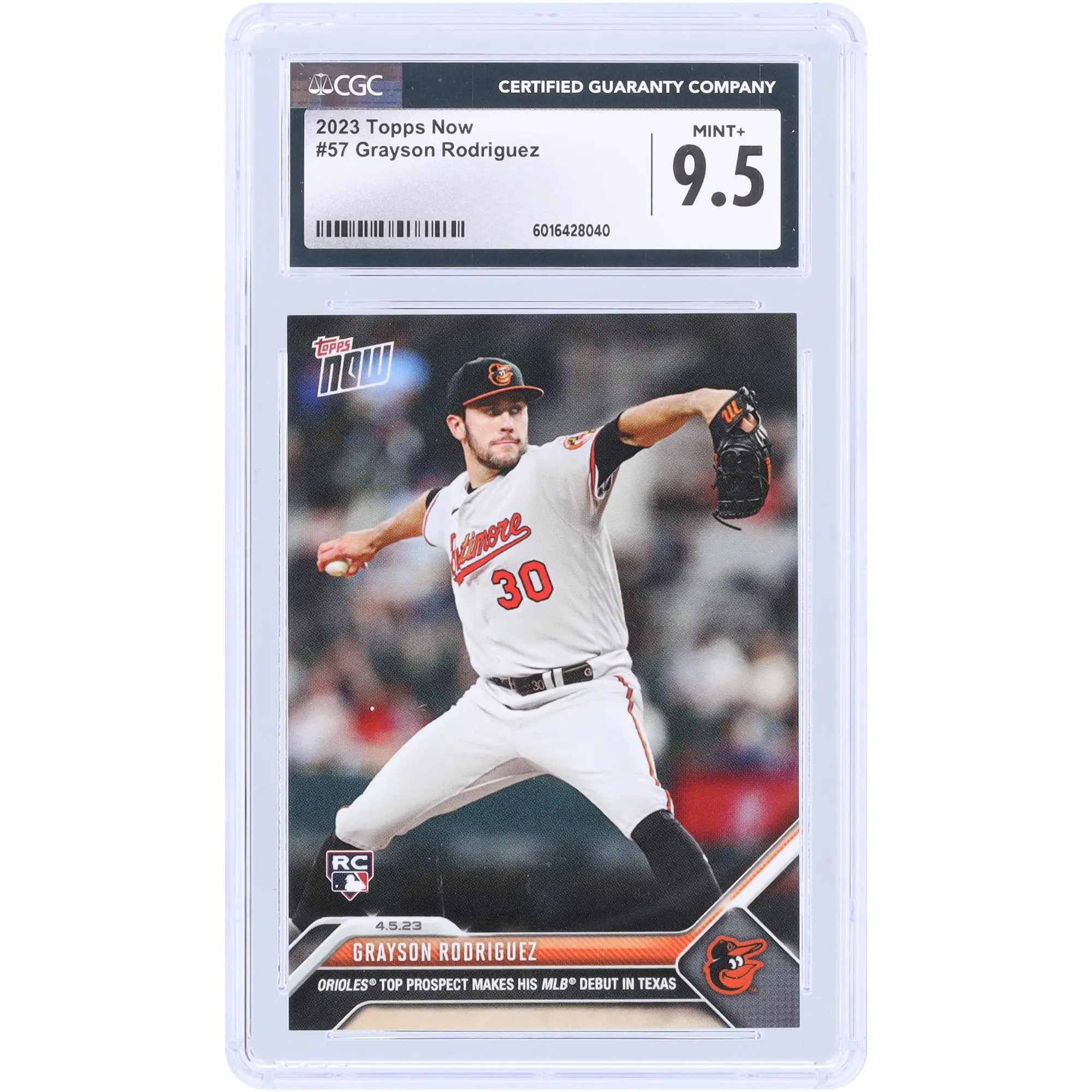 Grayson Rodriguez Baltimore Orioles 2023 Topps Now Orioles Top Prospect Makes His MLB Debut In Texas #57 CGC Authenticated 9.5 Rookie Card