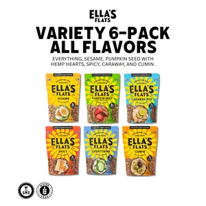 Ella's Flats Variety 6-Pack All Seed Savory Crisps – Gluten Free, Sugar Free, High Fiber Chip, Low Carb Snack, Keto Cracker, Vegan, Paleo, Diet Friendly