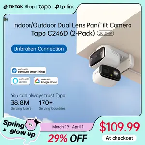 TP-Link & Tapo C246D(2-Pack) 2K 3MP Dual Lens Pan/Tilt Indoor/Outdoor Security Cameras with AI Detection, 360° Pan, Free Person/Vehicle Detection, SD/Cloud Storage, Works with Alexa & Google Home