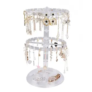 Rotating Dual-Layer Keychain Display Rack, 16 Hooks, Adjustable Bottom Distance, Suitable for Keys, Glasses, Jewelry, Doorway Storage Organizer, Durable Storage Organizer