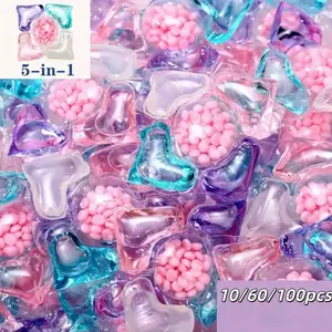 10, 60 or 110 Pcs 5-in-1 Laundry Pods, Fragrance Detergent Beads, Peach, Lavender and Sakura Scented Concentrated Liquid Detergent, Deep Cleaning, Stain Removal and Low Foaming
