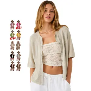 Tanming Women's Short Sleeve Cardigan Sweaters Crew Neck Soft Ribbed Knitting Button Down Tops Lightweight Breathable Summer Layering Cover Up Knitwear Top Flattering Fit for Casual Office Work Travel Springfresh Womenswear #SpringStatements