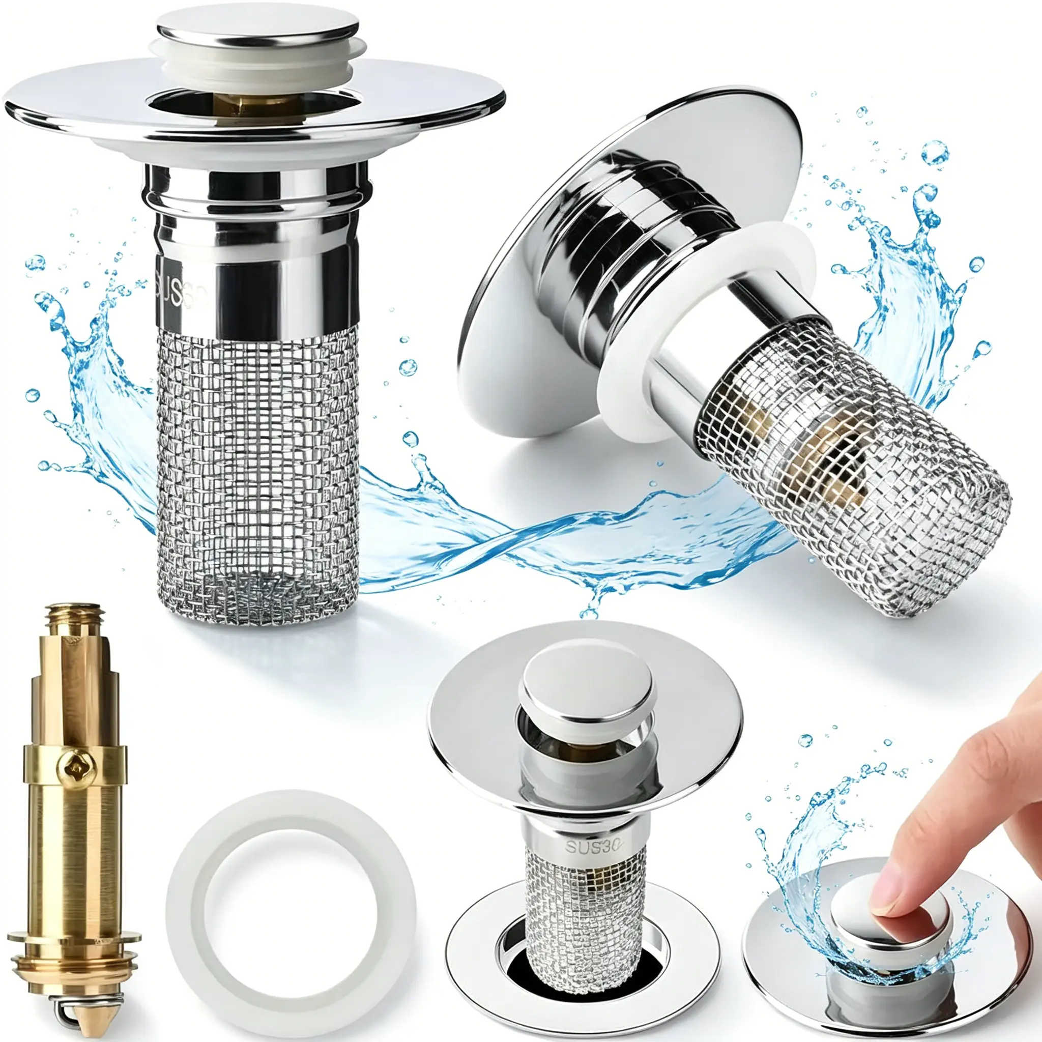 Bathroom Sink Drain Catcher, Pop Up Sink Drain Screen, Bathroom Sink Stopper with Removable Stainless Steel, Filter Basket Hair Stopper Hair Stopper