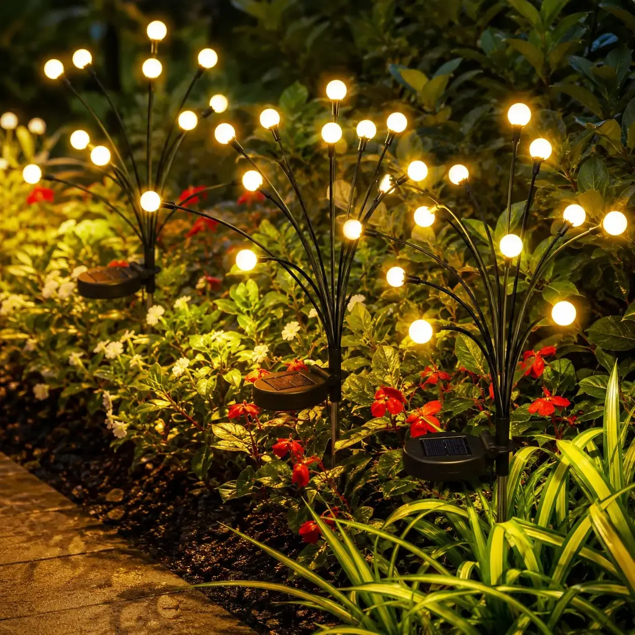 Outdoor Solar LED Firefly Lights - TikTok's Favorite 2/4/8 Pack Solar Pathway Lamp, Waterproof Garden Lamp, Auto On/Off Exterior LED Decking & Patio Lighting, Light-Up Landscape Decor for Walkway