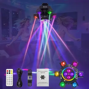 XDV 150W 6‑Arm DJ Light – 4‑in‑1 Bee Eye LED 2.0, RGBW + Laser Starry Sky + White/Amber Strobe, DMX‑512 & Sound Active, Perfect for Clubs, Bars, DJs