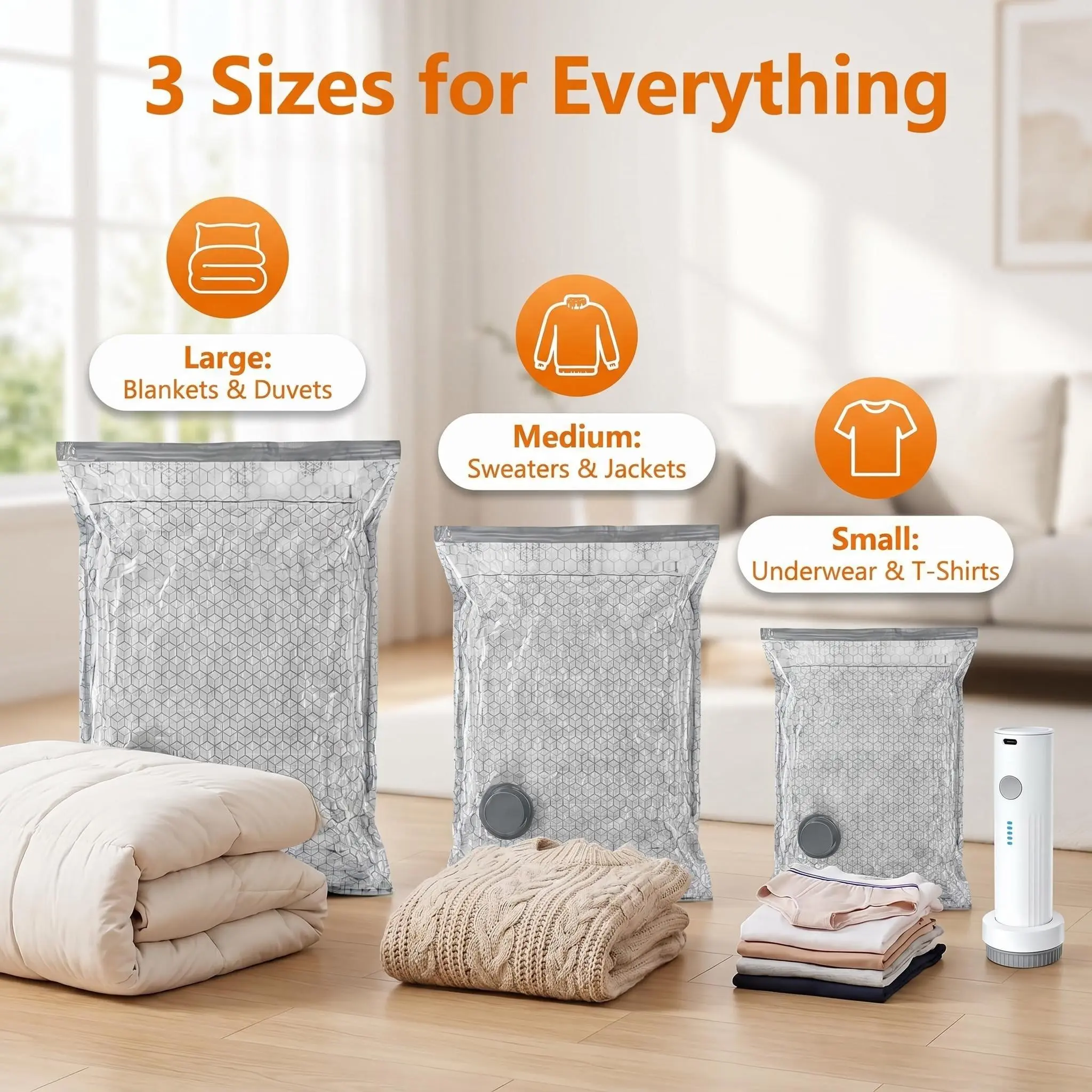 handheld   wireless    rechargeable  pump vacuum storage bag pack blankets clothes tidy drawer eliminate messy closet clutter easy for travel business trip packing powerful suction