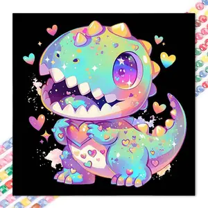 5D DIY Full Drill Round Diamond Painting - Dinosaur Mosaic Canvas DIY Wall Art Diamond Pattern Design Kit, Home Wall Decoration