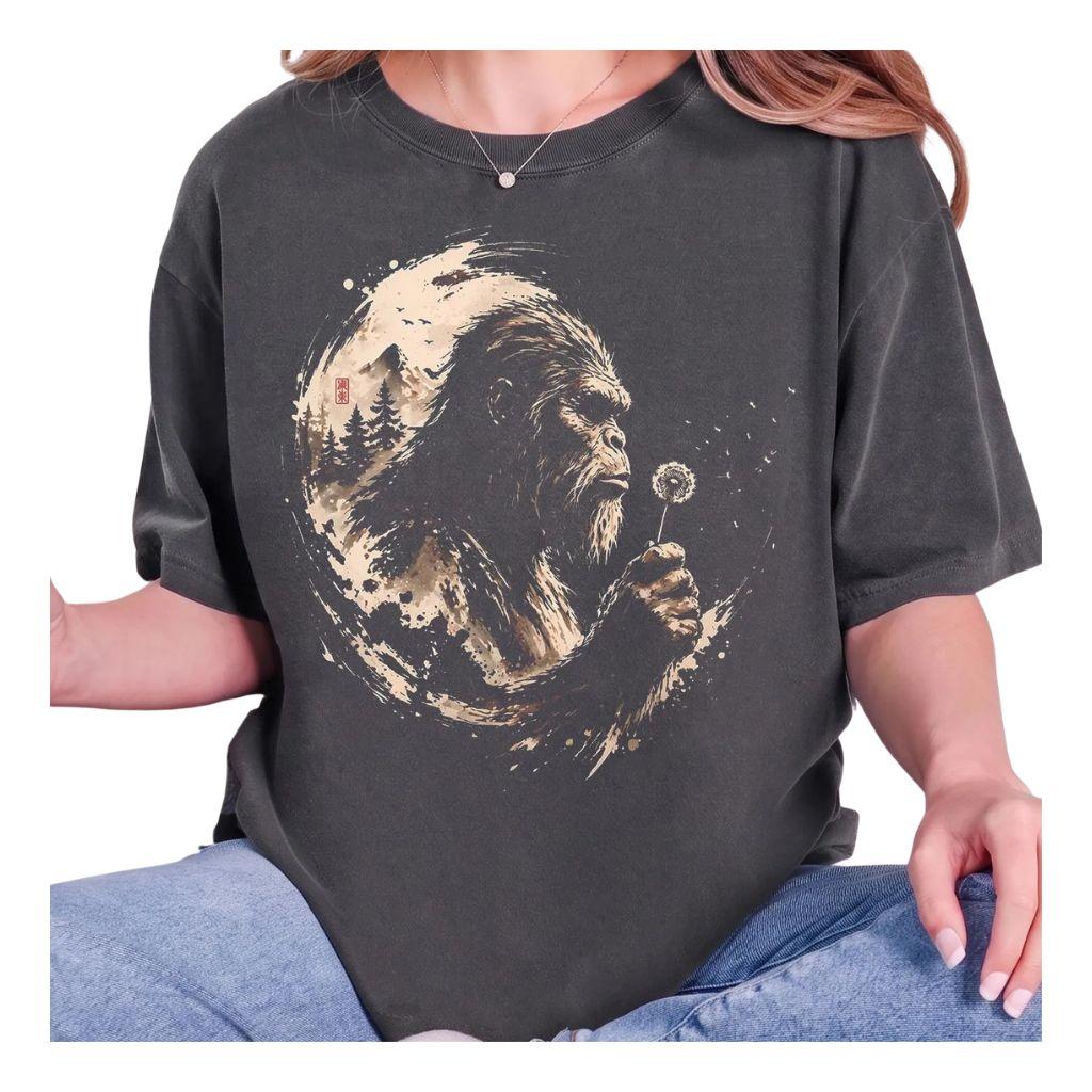 Comfort Colors Bigfoot Moonlight T-Shirt, Vintage Sasquatch Dandelion Graphic Tee, Mystical Forest Nature Shirt – Michigan First