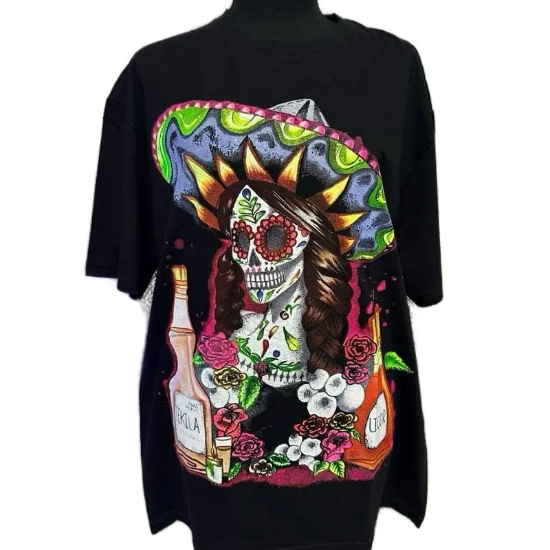 Happy Catrina T-shirts Cotton Casual Black  Tshirt Crew Neck Menswear