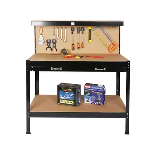 300Lbs Heavy Duty Workbench with Pegboard and Drawer Durable Steel Frame Garage Worktable MDF Worktop Rust Proof Tool Storage for Workshop Home Office