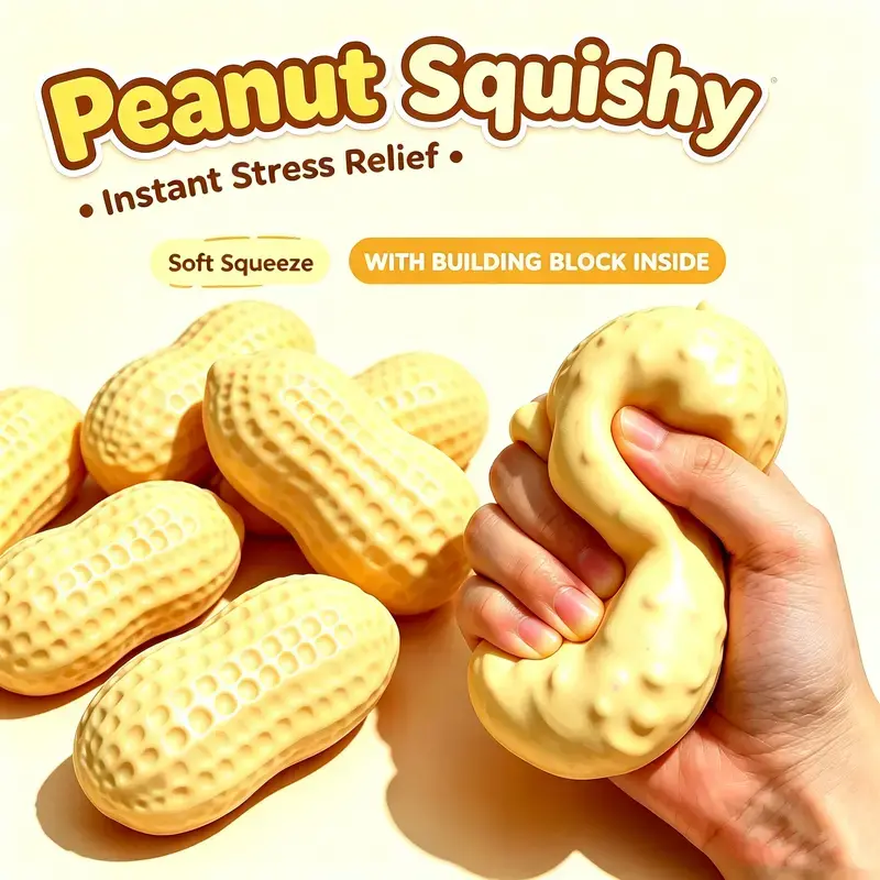 Crunchy Sound Peanut Squishy Toy Soft Squeeze Fidget Toy Funny Sensory Hobby Play Toy Portable Stress Relief Decompression Toy Cute Peanut Desk Relax Toy Ideal Gift For Teens Adults Party Leisure Entertainment
