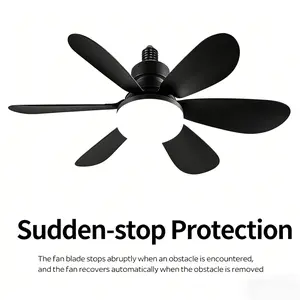 Socket Fan Light, Small Ceiling Fan with Light and Remote Control, 20 Inch E26/E27 Screw-In Installation, 3 Wind Speeds Dimmable Mini Fan Light for Bedroom, Kitchen and Small Spaces, White