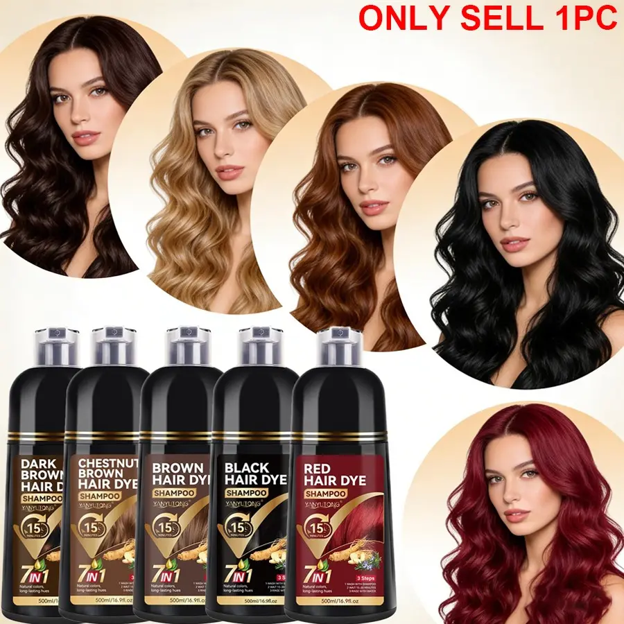 7-in-1 hair dye shampoo Daily, Root touch up, 500 ml, colors hair in 15 minutes with natural shades of dark brown, chestnut. Its gentle formula colors evenly, reduces dryness and frizz, adds shine and softness, and suits all hair types, Haircare