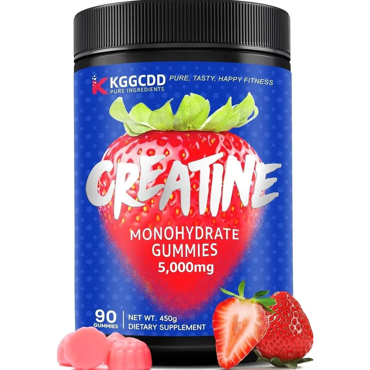 99.99% Creatine Monohydrate Gummies for Men & Women, 5,000mg Tasty Creatine Gummies for Muscle Strength, Endurance, Recovery & Sugar Free, Gluten-Free, Vegan, Non-GMO, Strawberry