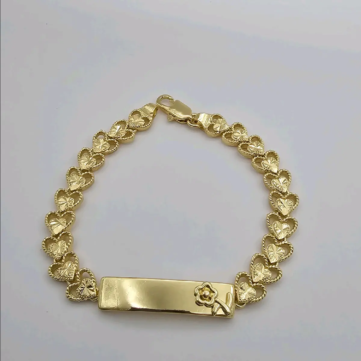 VALENTINE'S DAY ID bracelet with hearts cute styl3 Gold-plated 8"inches ENGRAVING AVAILABLE leave a note with your name valentines