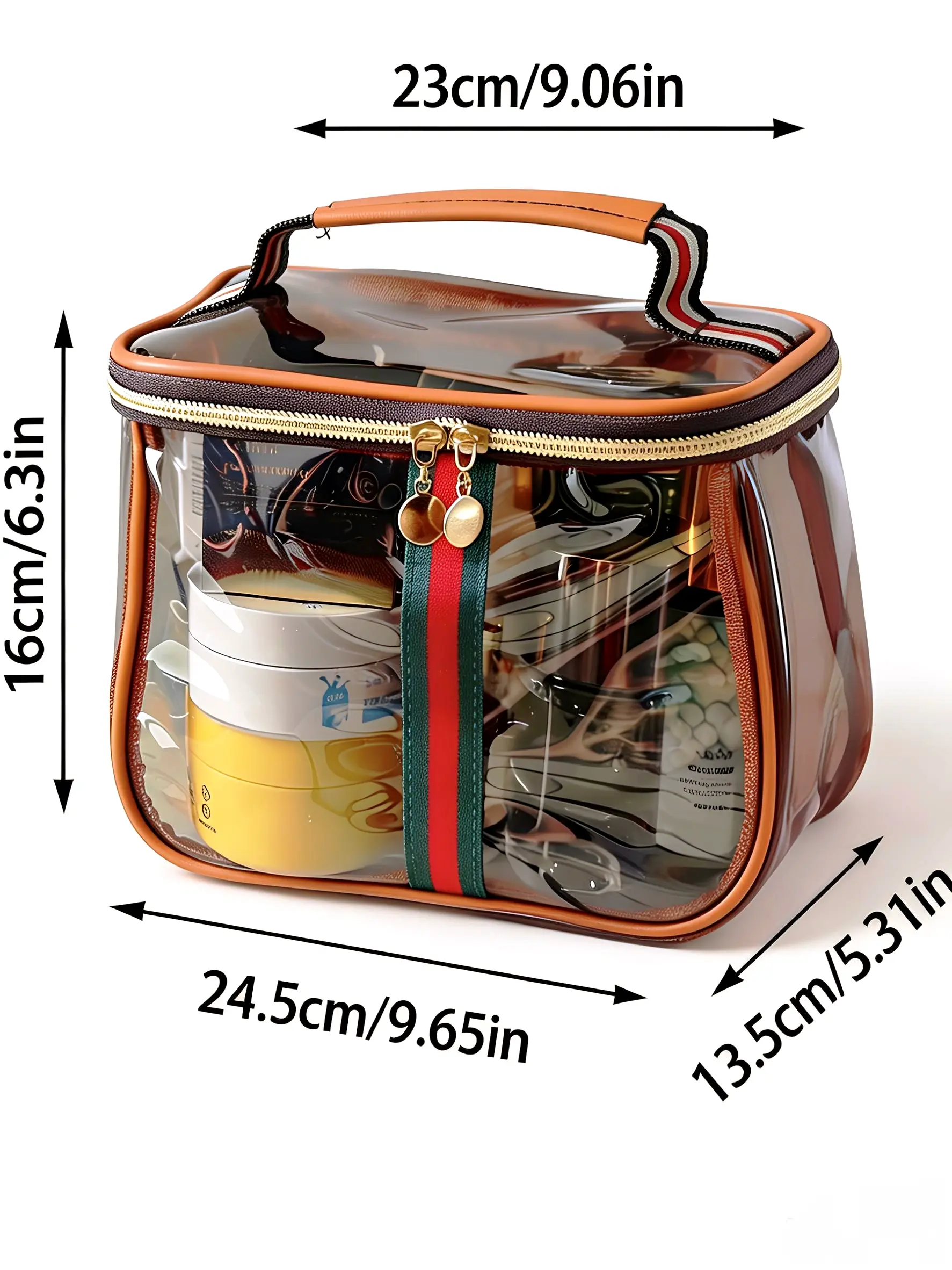 Clear Makeup Bag Large Capacity Travel Toiletry Bag for Women, Compact Waterproof Cosmetic Organizer, Portable Foldable PVC Case with Hand-Sewn Zipper & Stylish Trim