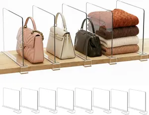Minimalist Durable Rectangle Acrylic Shelf Dividers - 8-Pack SortNStore Closet Organizer Kit with Installation Tools for Handbags, Wood Shelves; Home Storage Holder