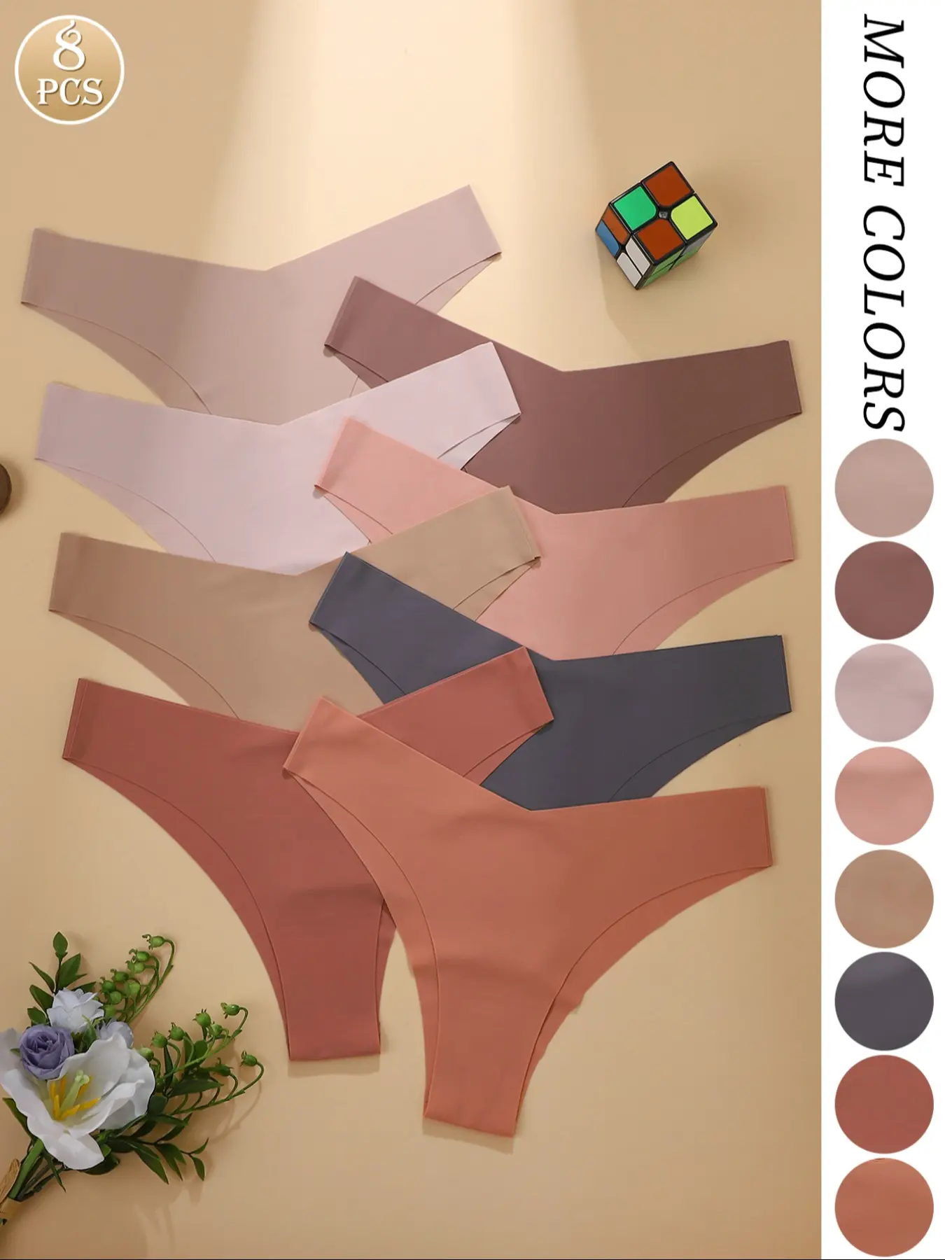 8Pcs Seamless No Show cotton Basic solid plain-colored Seamfree panties, sexy, comfortable, breathable, elastic, Fitted panties, women's underwear and panties