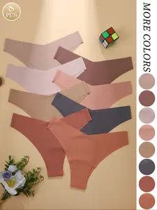 8Pcs seamless cotton Basic plain-colored panties, sexy, comfortable, breathable, elastic, Fitted panties, women's underwear and panties