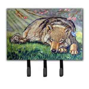 212 MAIN Wolf And Hummingbird Metal Hook Leash & Key Hanger, Room Decor Home Supplies Wall Mounted Organizer, Hanging, Hardboard Tile
