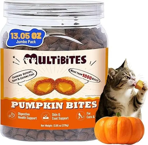 MultiBites 370g Pumpkin Functional Bites – Crunchy Outside, Soft & Creamy Inside. With Chicken, Salmon, and Pumpkin. For Dogs & Cats. Supports Digestive Health and Skin & Coat. Chicken and Fish Flavor – Loved by Dogs and Cats.