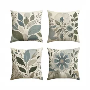 4-Piece Floral and Bohemian Botanical Print Pillow Covers, Bedroom Decorative Accessories, Single-Sided Print, Size 18x18 Inches, with Zipper Closure, Suitable for Home Decor – Machine-Washable (inserts not included)