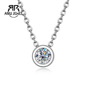 AnuJewel 0.3cttw Round Moissanite Necklace D Color Elegant Moissanite 45cm Chain silver 925 Pendant Necklaces Bubble Necklace Gift for Anniversary Brithday Women Her with Certificate