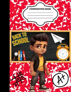 Back to School Composition Notebook Red Chalkboard Design with Student Illustration & Educational Elements Perfect for Students