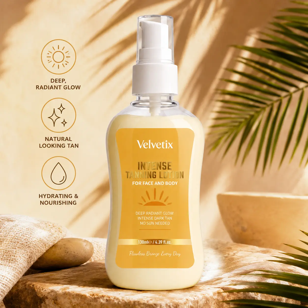 Velvetix Self Tanning Lotion | DHA Bronzing Lotion for Body | Natural-Looking Sunless Glow | Lightweight Formula | 4.39 Fl Oz