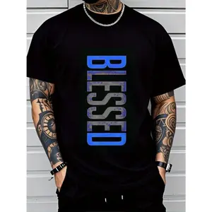 Men's Plus Size Casual Round Neck Short-Sleeve T-Shirt - Different Brands, Geometric Design, Smooth Cotton Knit Fabric, Medium Stretch, Easy-Care Fit, Machine Washable, Breathable Top for Leisure, Streetwear
