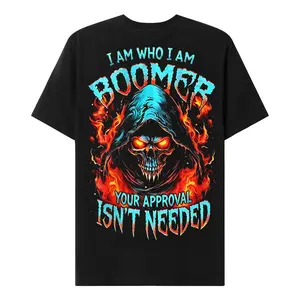 Chaosmoda Boomers I Am Who I Am Custom Year Skull T-shirt | Soft Cotton Casual Streetwear Gift For Dad Grandpa Patriotic Biker Style