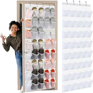 40 over the Door Shoe Organizer Large White Mesh Pocket Hanging Shoe Rack for Closet Clear Nonslip Behind Door Storage Holder  to School Organizer for Dorm Room College Classroom Storage
