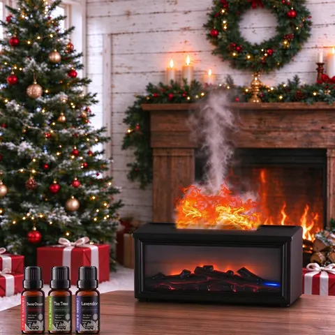 Pniaw Simulated Fireplace Humidifier - Dual Function Aromatherapy Machine, Humidifier Room Appliances, Fragrance Aroma Diffuser, Remote Control, Timer Control, Essential Oil Compatible, Colorful Night Light, Home Gift